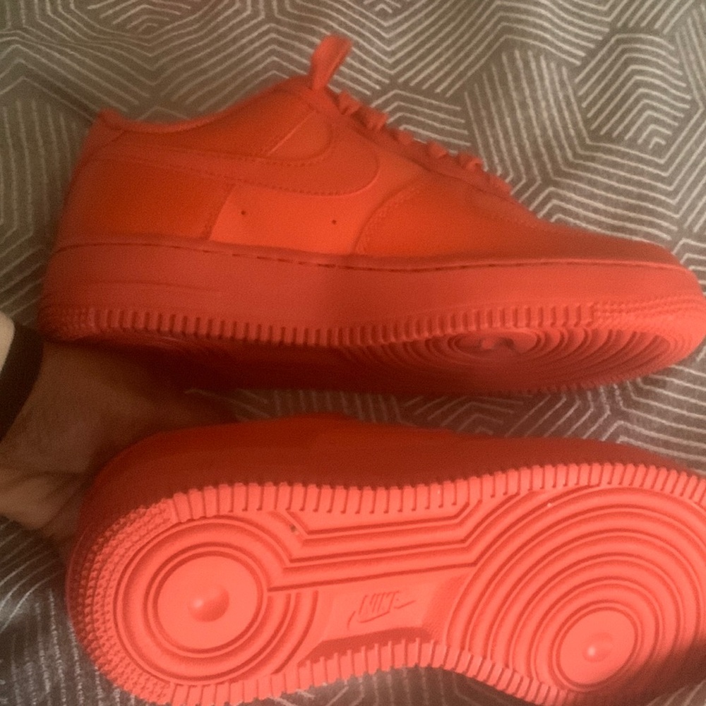Orange leather low top sneakers